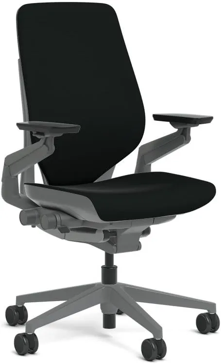 Steelcase Gesture Task Chair: Shell Back - Sterling Dark Solid Frame/Base/Merle Accent - Adjustable Lumbar Support - Glides