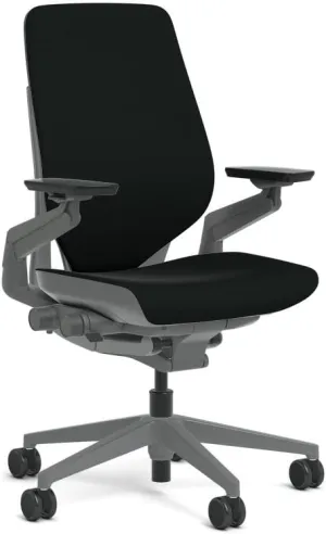 Steelcase Gesture Task Chair: Shell Back - Sterling Dark Solid Frame/Base/Merle Accent - Adjustable Lumbar Support - Roll Control Hard Floor Casters