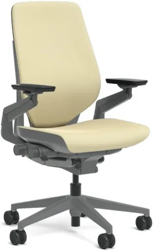 Steelcase Gesture Task Chair: Shell Back - Sterling Dark Solid Frame/Base/Merle Accent - Adjustable Lumbar Support - Roll Control Hard Floor Casters