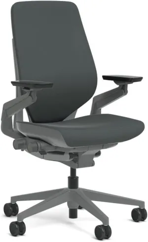Steelcase Gesture Task Chair: Shell Back - Sterling Dark Solid Frame/Base/Merle Accent - Adjustable Lumbar Support - Standard Carpet Casters