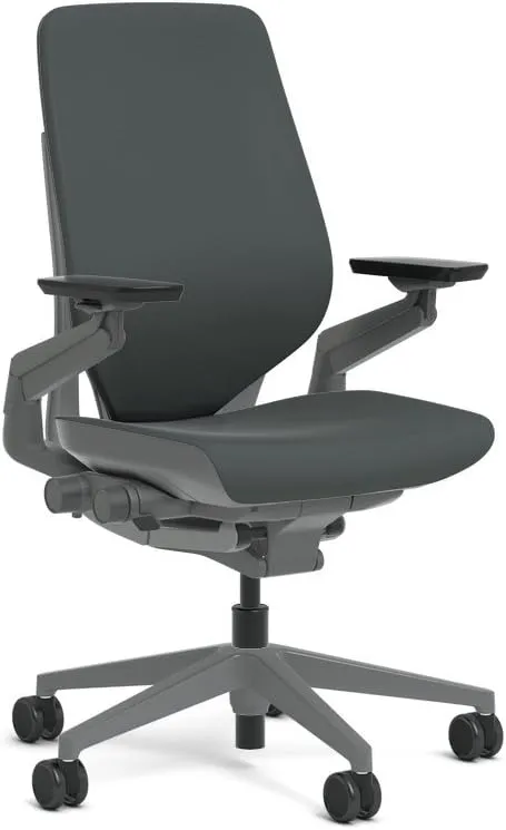 Steelcase Gesture Task Chair: Shell Back - Sterling Dark Solid Frame/Base/Merle Accent - Adjustable Lumbar Support - Standard Carpet Casters