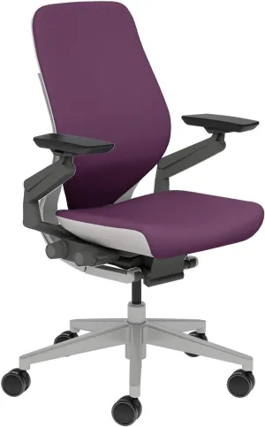 Steelcase Gesture Task Chair: Wrapped Back - Platinum Metallic Frame/Base/Seagull Accent - Adjustable Lumbar Support - Standard Carpet Casters