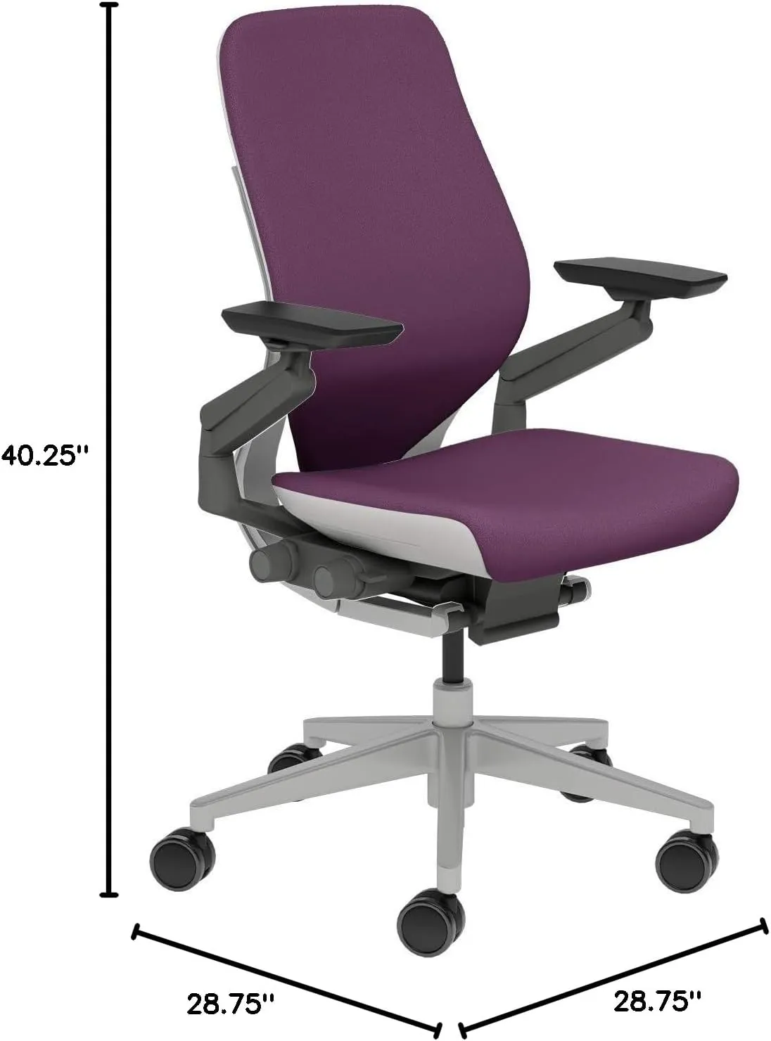 Steelcase Gesture Task Chair: Wrapped Back - Platinum Metallic Frame/Base/Seagull Accent - Adjustable Lumbar Support - Standard Carpet Casters