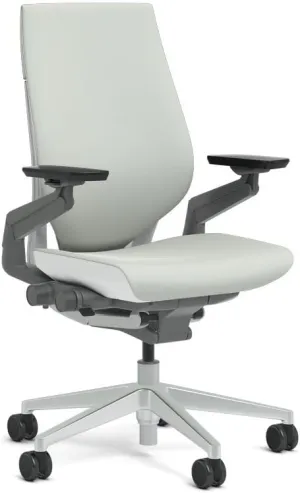 Steelcase Gesture Task Chair: Wrapped Back - Platinum Metallic Frame/Base/Seagull Accent - Standard Carpet Casters