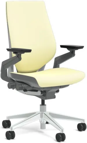 Steelcase Gesture Task Chair: Wrapped Back - Platinum Metallic Frame/Polished Aluminum Base/Merle Accent - Roll Control Hard Floor Casters