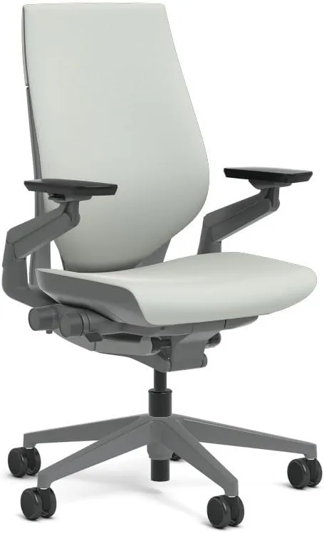Steelcase Gesture Task Chair: Wrapped Back - Sterling Dark Solid Frame/Base/Merle Accent - Adjustable Lumbar Support - Roll Control Hard Floor Casters