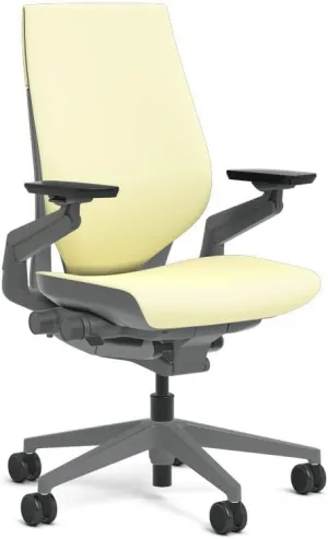 Steelcase Gesture Task Chair: Wrapped Back - Sterling Dark Solid Frame/Base/Merle Accent - Adjustable Lumbar Support - Roll Control Hard Floor Casters