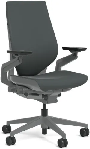Steelcase Gesture Task Chair: Wrapped Back - Sterling Dark Solid Frame/Base/Merle Accent - Adjustable Lumbar Support - Roll Control Hard Floor Casters