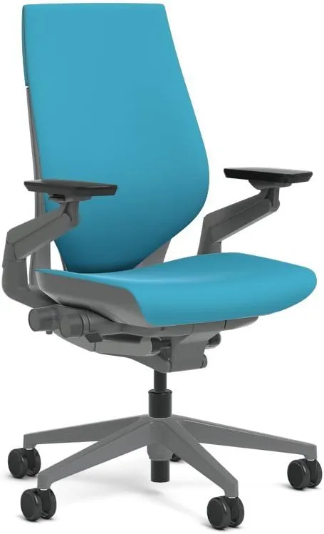 Steelcase Gesture Task Chair: Wrapped Back - Sterling Dark Solid Frame/Base/Merle Accent - Roll Control Hard Floor Casters