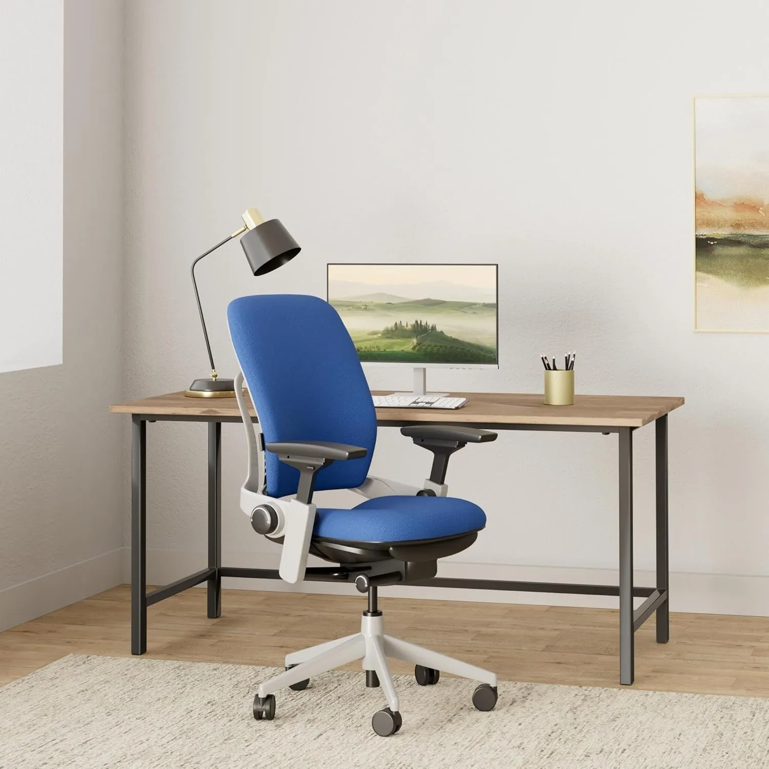 Steelcase Leap Chair with Platinum Base & Hard Floor Caster, Blue