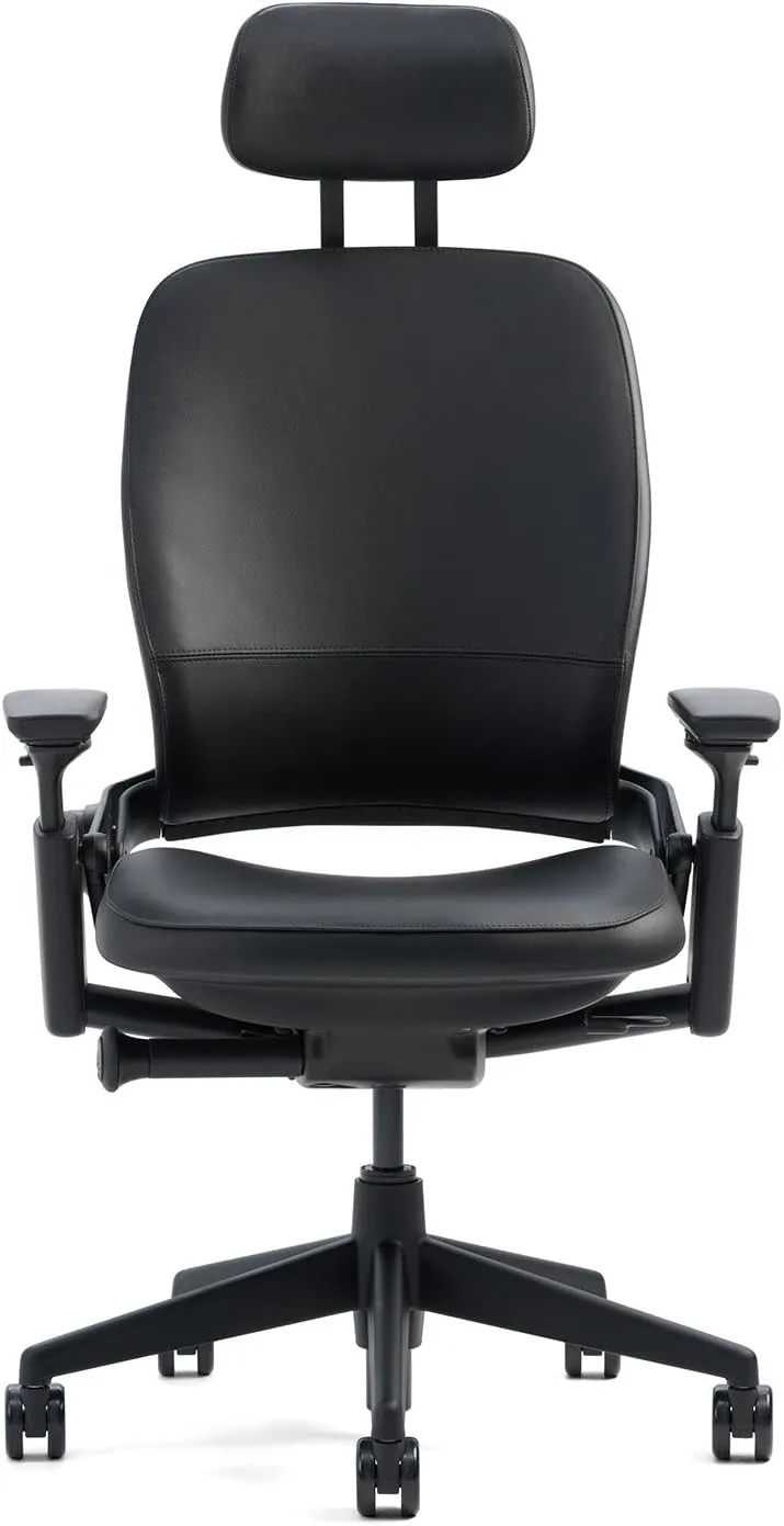 Steelcase Leap Desk Chair V2 with Headrest in Buzz2 Carrot Fabric - 4-Way Highly Adjustable Arms - Black Frame and Base - Soft Dual Wheel Hard Floor Casters