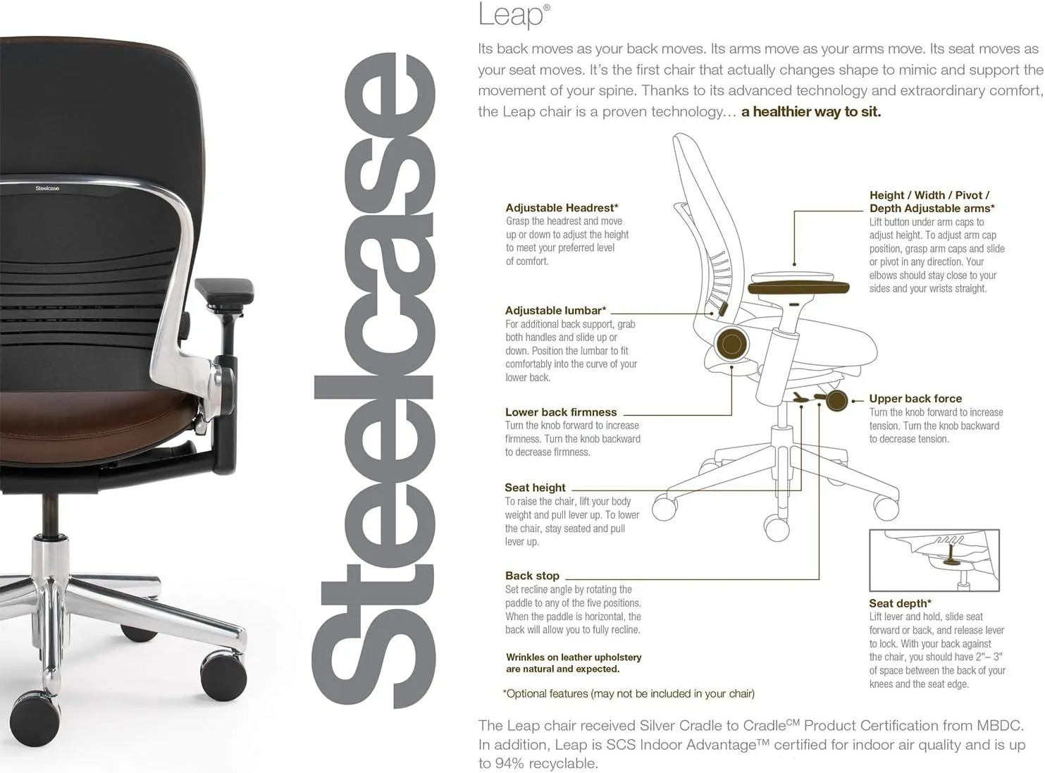 Steelcase Leap Desk Task Chair in Buzz2 5G52 Barley Fabric - 4-Way Highly Adjustable Arms - Black Frame and Base - Standard Carpet Casters