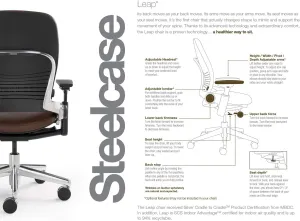 Steelcase Leap Desk Task Chair in Buzz2 5G52 Barley Fabric - 4-Way Highly Adjustable Arms - Black Frame and Base - Standard Carpet Casters