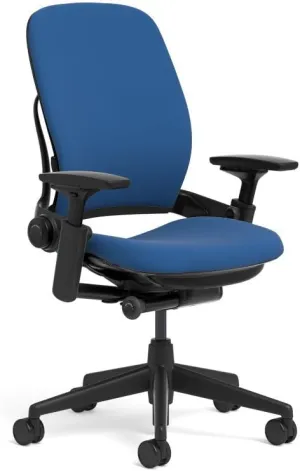 Steelcase Leap Office Chair - Seven Points of Adjustability - Ergonomic Back Support Chair - Lumbar Support - 4D Adjustable Arms - Black Frame - Buzz2 Blue Fabric