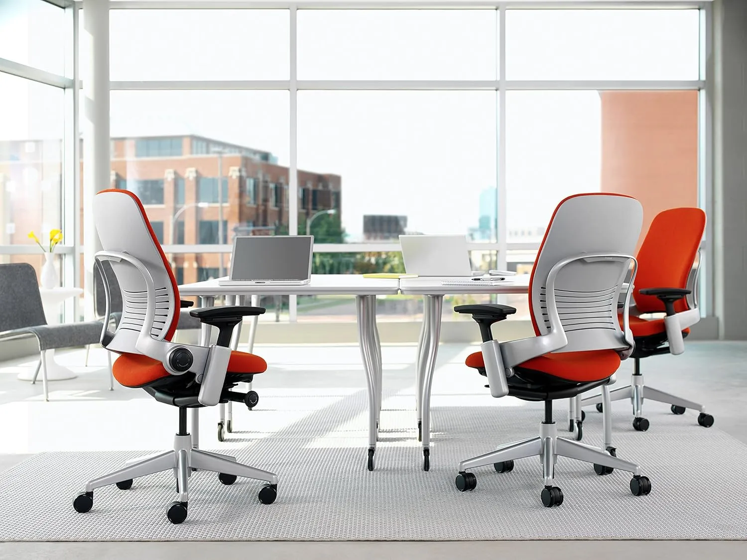 Steelcase Leap Office Chair - Seven Points of Adjustability - Ergonomic Back Support Chair - Lumbar Support - 4D Adjustable Arms - Black Frame - Buzz2 Blue Fabric