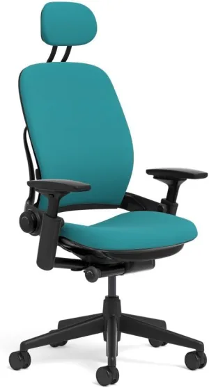 Steelcase Leap Task Chair: Black Base - 4D Adjustable Arms - Headrest - Hard Floor Casters
