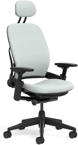 Steelcase Leap Task Chair: Black Base - 4D Adjustable Arms - Headrest - Standard Carpet Casters