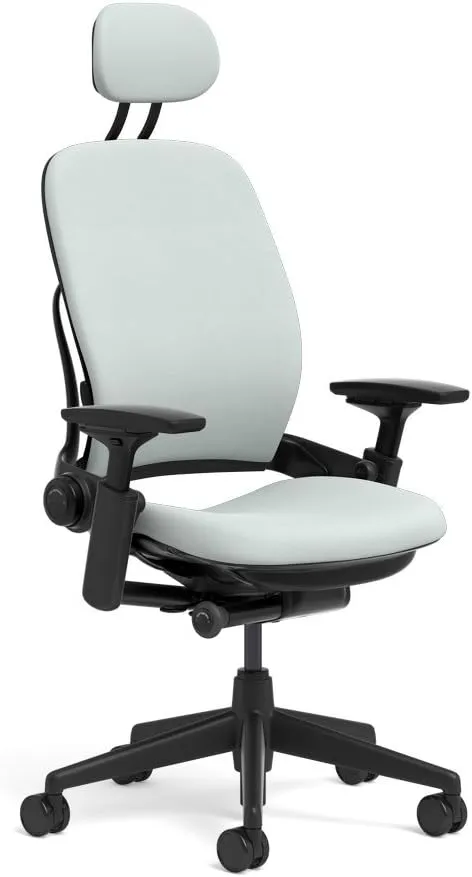 Steelcase Leap Task Chair: Black Base - 4D Adjustable Arms - Headrest - Standard Carpet Casters