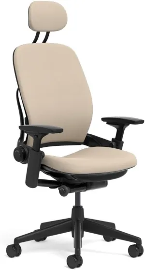Steelcase Leap Task Chair: Black Base - 4D Adjustable Arms - Headrest - Standard Carpet Casters