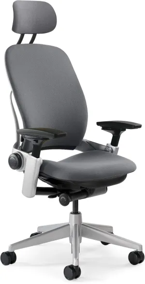 Steelcase Leap Task Chair: Platinum Base - 4D Adjustable Arms - Headrest - Hard Floor Casters