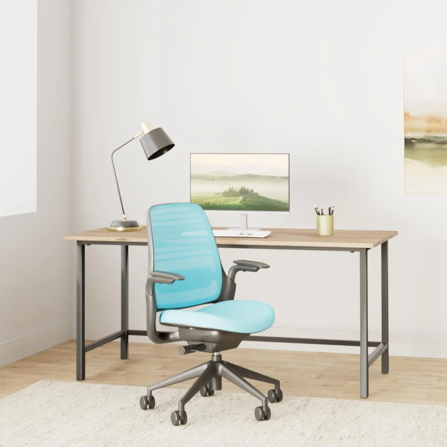 Steelcase Series 1 Office Chair - Ergonomic Work Chair with Wheels for Carpet - Helps Support Productivity - Weight-Activated Controls, Back Supports & Arm Support - Easy Assembly - Blue Jay