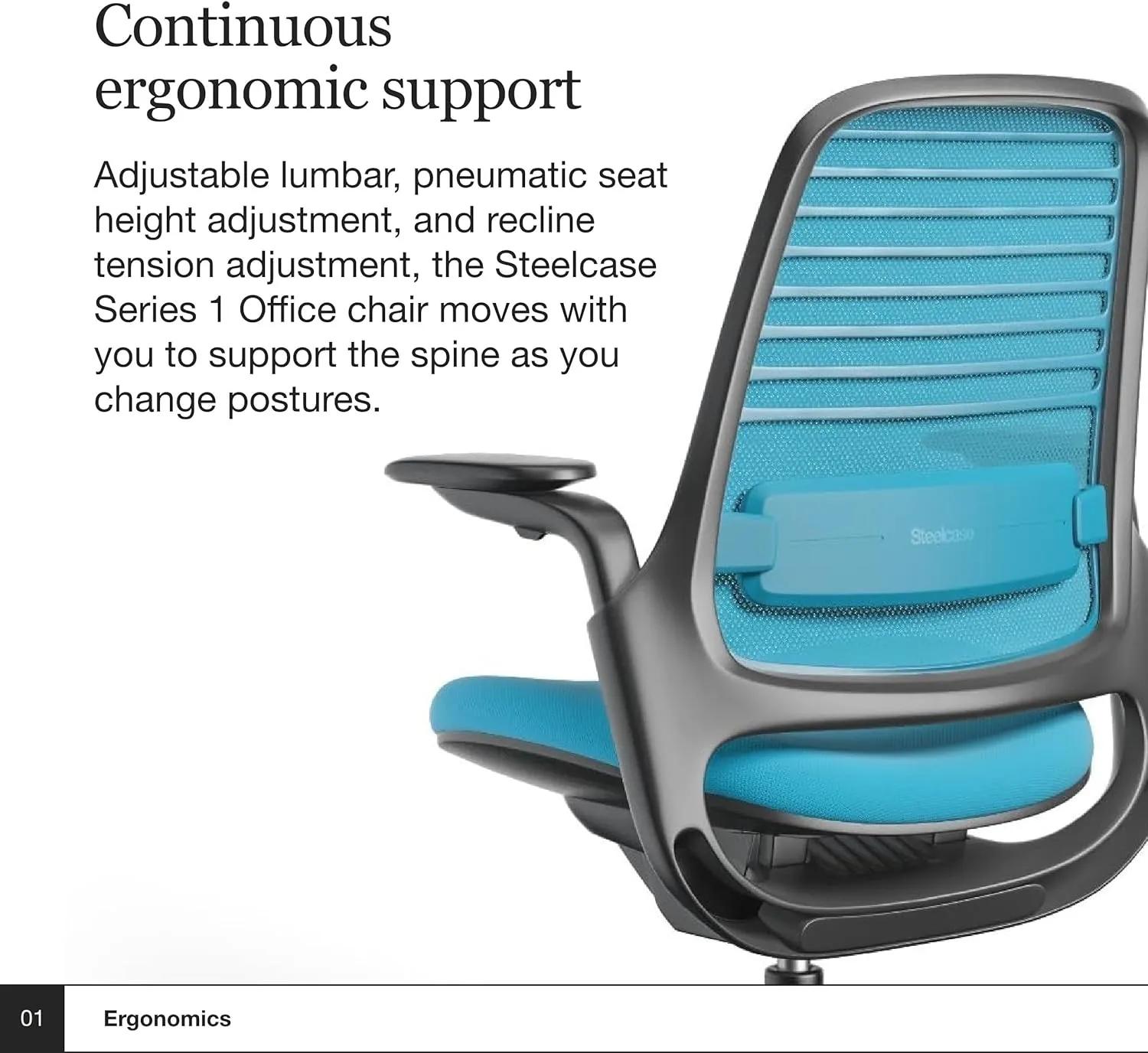 Steelcase Series 1 Office Chair - Ergonomic Work Chair with Wheels for Carpet - Helps Support Productivity - Weight-Activated Controls, Back Supports & Arm Support - Easy Assembly - Blue Jay
