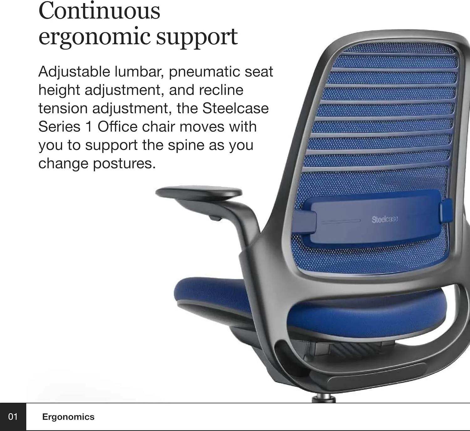 Steelcase Series 1 Office Chair - Ergonomic Work Chair with Wheels for Carpet - Helps Support Productivity - Weight-Activated Controls, Back Supports & Arm Support - Easy Assembly - Royal Blue