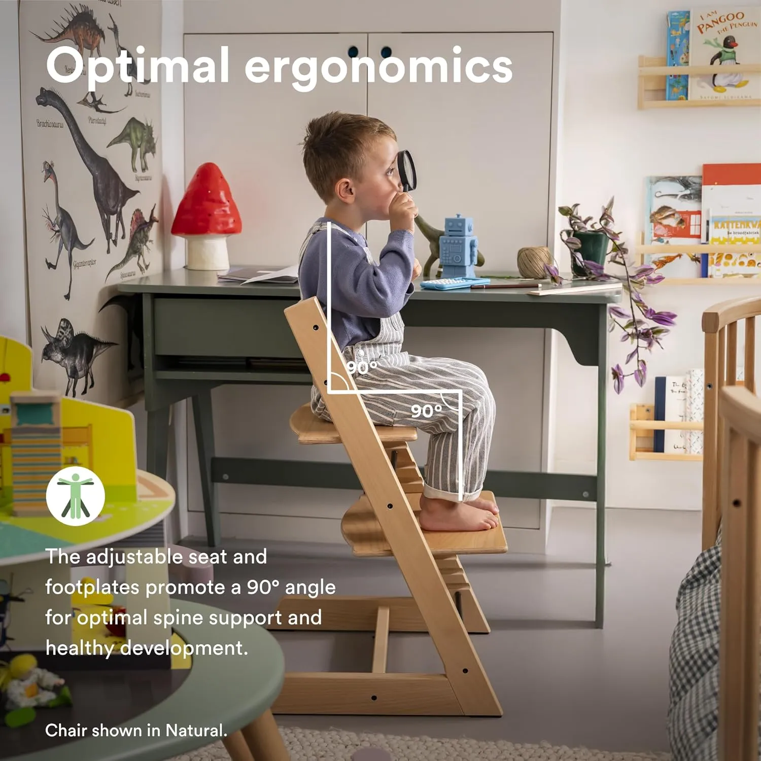 Stokke Tripp Trapp Chair, Oak Natural - Adjustable, Convertible Chair for Toddlers, Children & Adults - Comfortable & Ergonomic - Made with Oak Wood