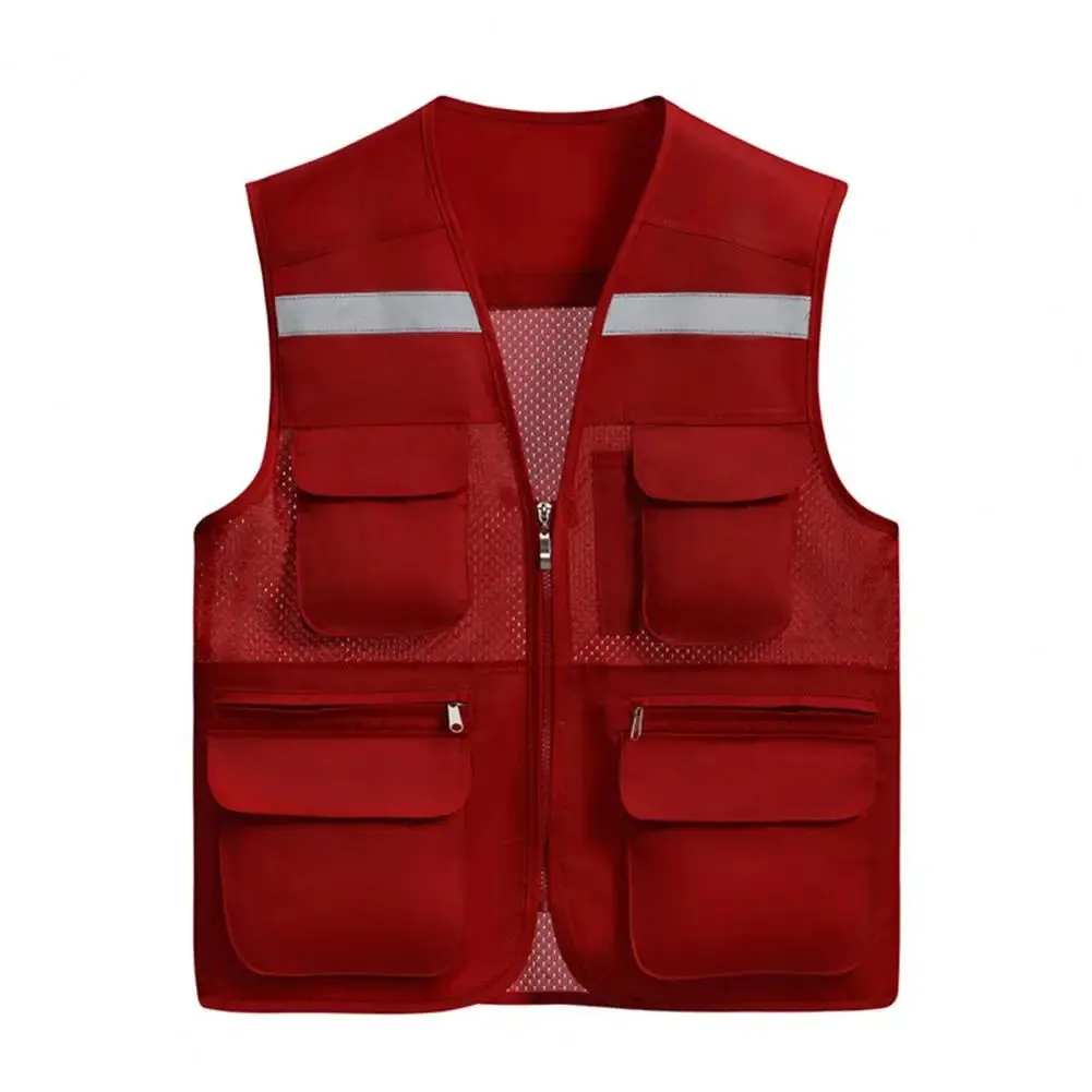 Stylish Vest Coat Breathable Cargo Vest Mesh Stitching Reflective Night Safety Waistcoat  Safe