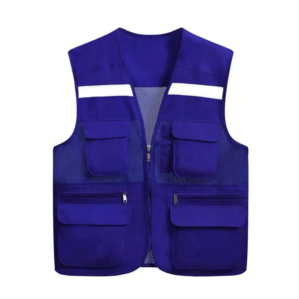 Stylish Vest Coat Breathable Cargo Vest Mesh Stitching Reflective Night Safety Waistcoat  Safe