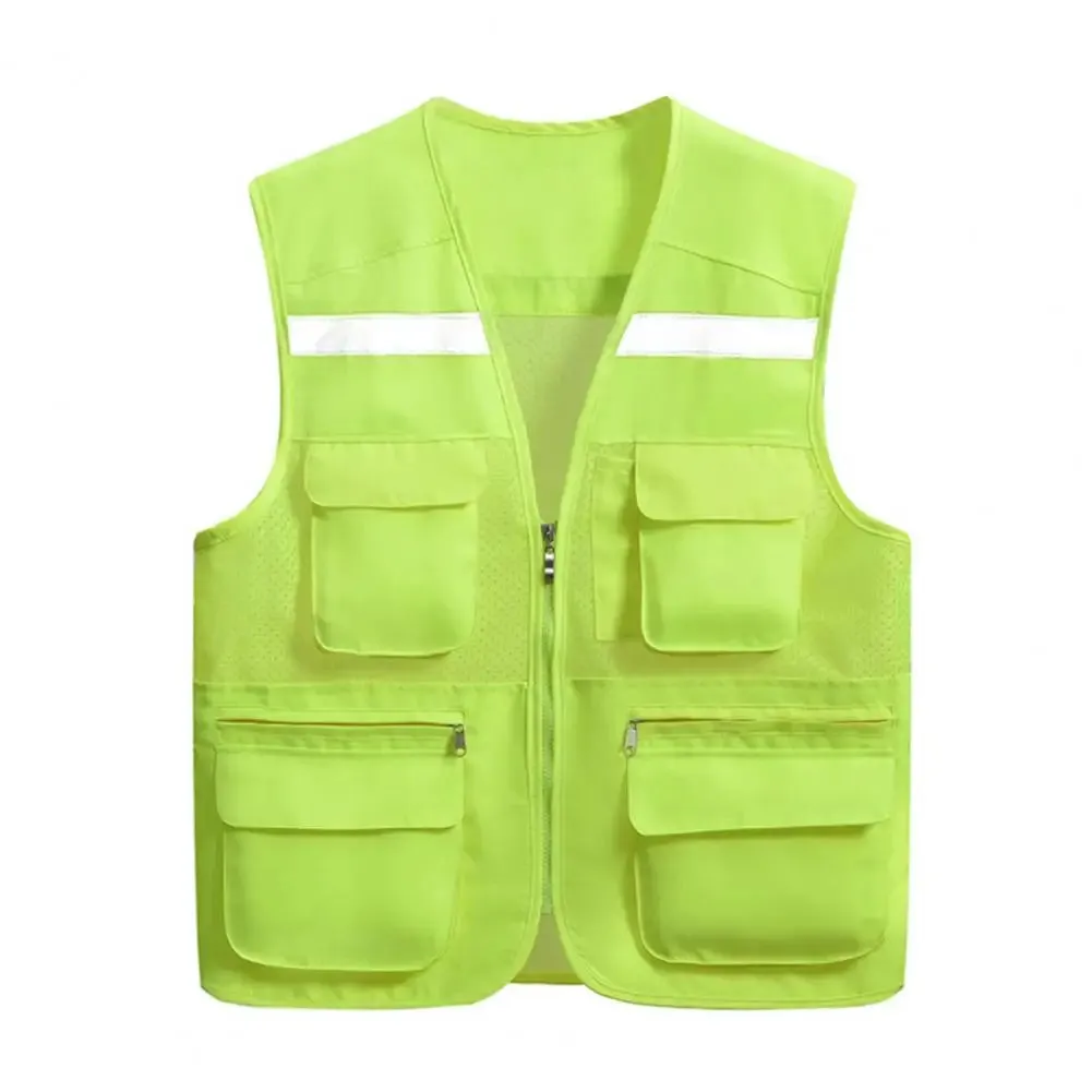 Stylish Vest Coat Breathable Cargo Vest Mesh Stitching Reflective Night Safety Waistcoat  Safe