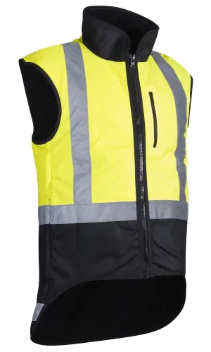 Styx Mill Oilskin Hi Vis Taped Fur Lined Vest - Yellow/Brown