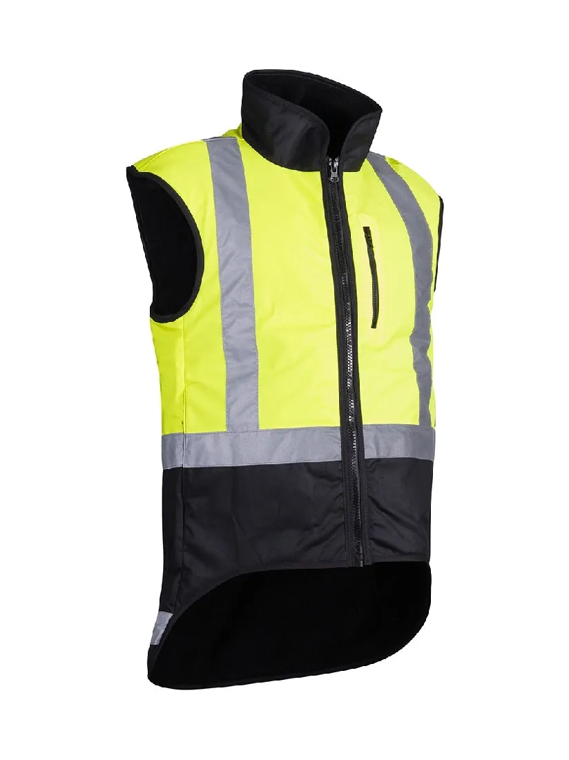 Styx Mill Oilskin Hi Vis Taped Fur Lined Vest - Yellow/Brown
