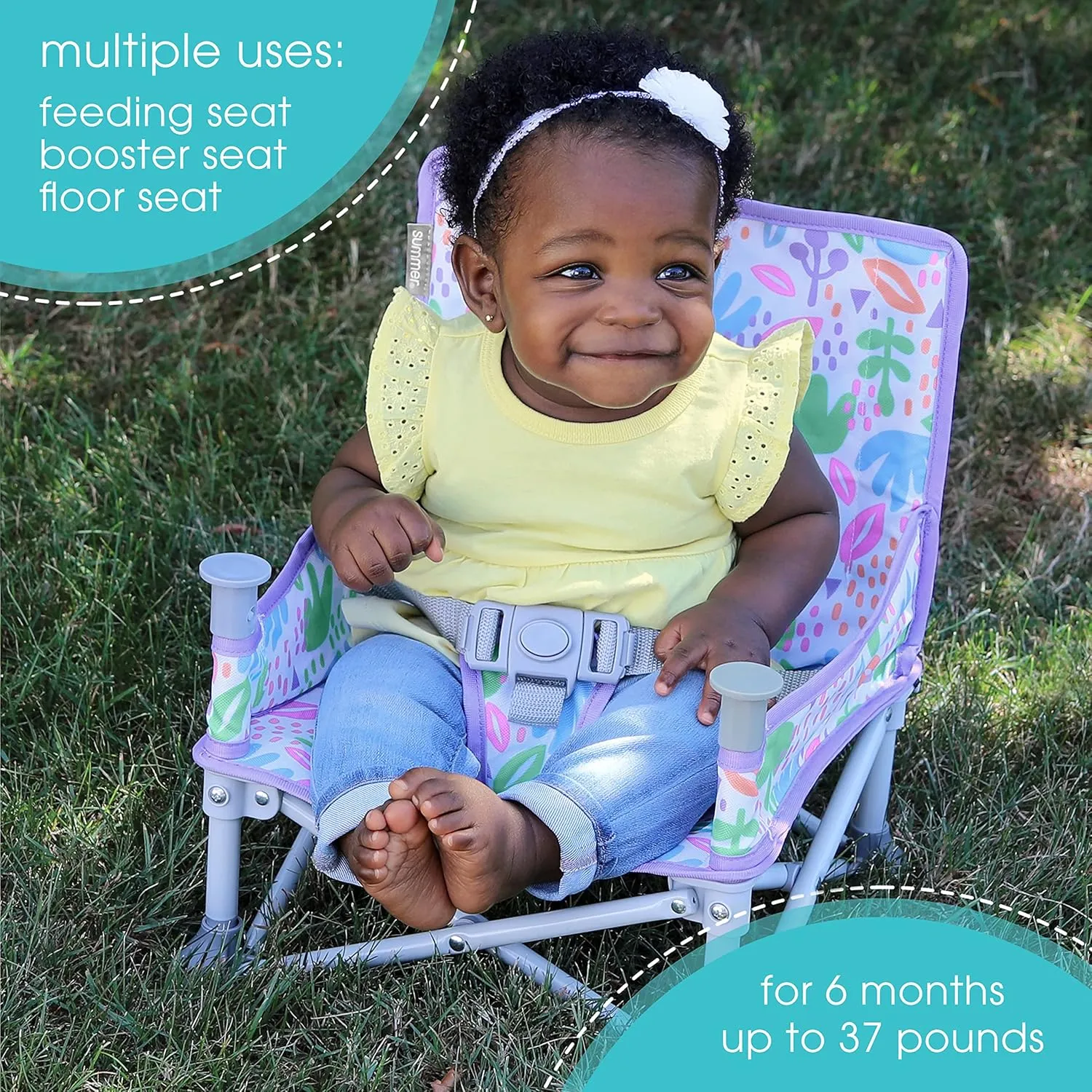 Summer by Bright Starts Pop ‘N Sit Portable Booster Booster Chair, Floor Seat, Indoor/Outdoor Use, Compact Fold, Joyful Geo, 6 Mos - 3 Yrs