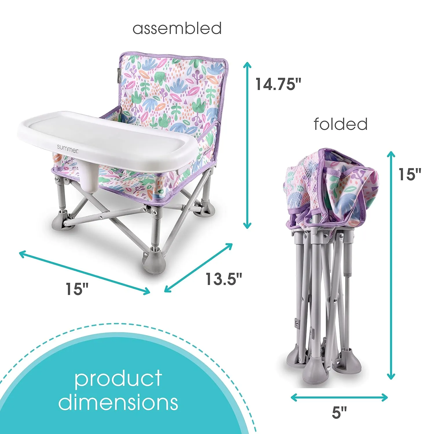 Summer by Bright Starts Pop ‘N Sit Portable Booster Booster Chair, Floor Seat, Indoor/Outdoor Use, Compact Fold, Joyful Geo, 6 Mos - 3 Yrs