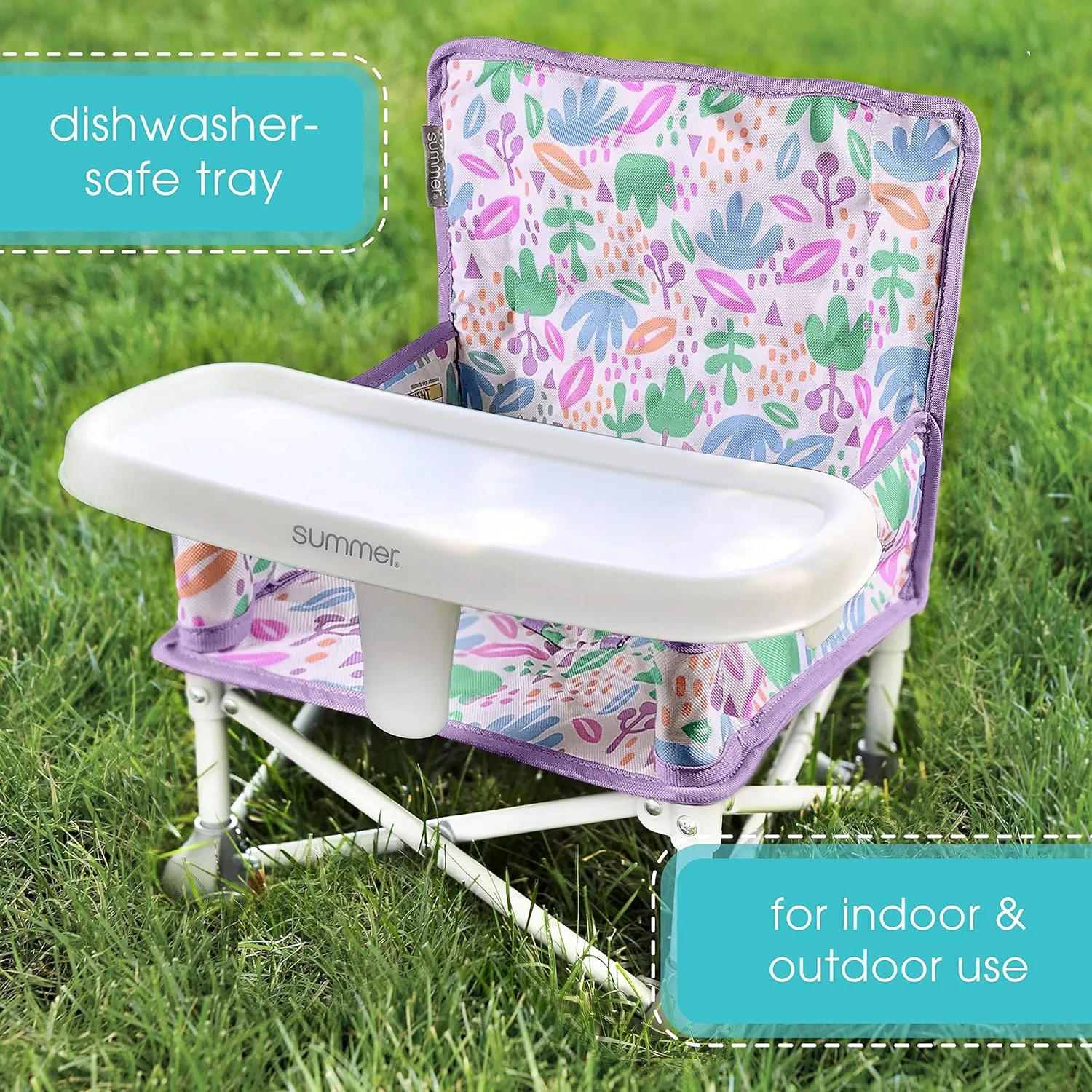 Summer by Bright Starts Pop ‘N Sit Portable Booster Booster Chair, Floor Seat, Indoor/Outdoor Use, Compact Fold, Joyful Geo, 6 Mos - 3 Yrs