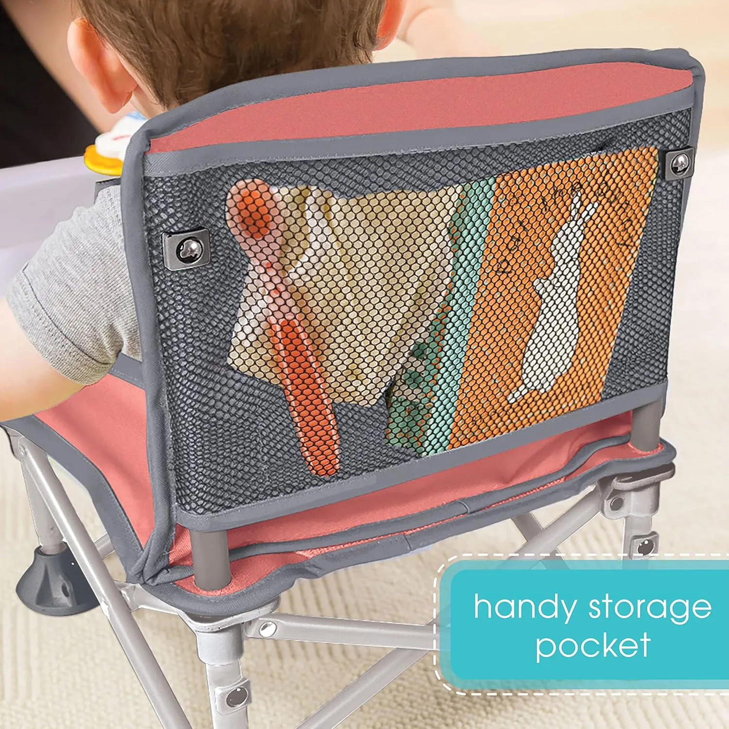 Summer by Bright Starts Pop 'N Sit Portable Booster Chair, Floor Seat, Indoor/Outdoor Use, Compact Fold, Coral, 6 Mos - 3 Yrs