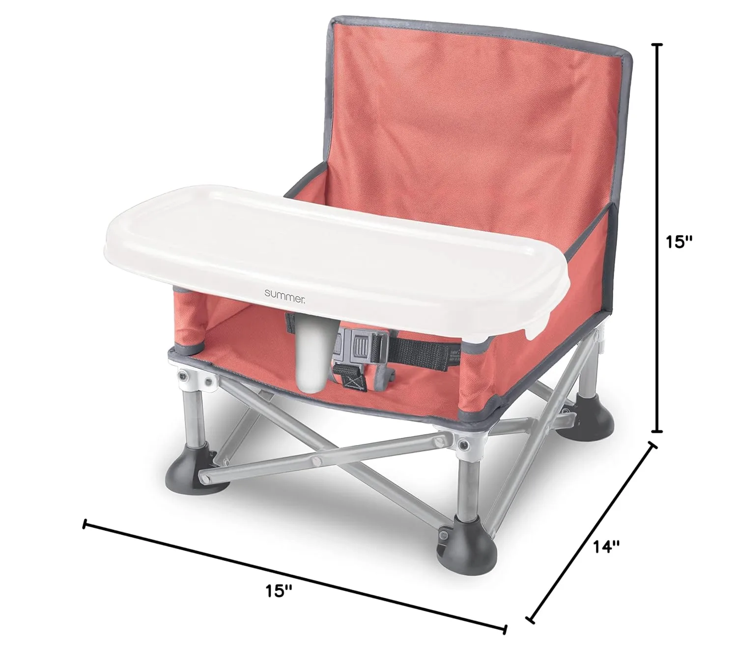 Summer by Bright Starts Pop 'N Sit Portable Booster Chair, Floor Seat, Indoor/Outdoor Use, Compact Fold, Coral, 6 Mos - 3 Yrs