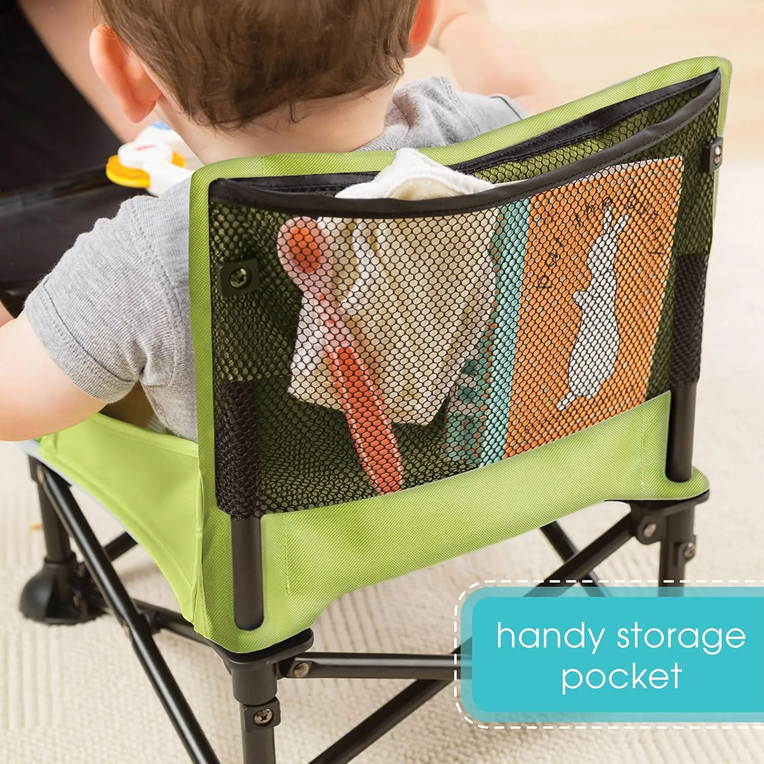 Summer by Bright Starts Pop 'N Sit Portable Booster Chair, Floor Seat, Indoor/Outdoor Use, Compact Fold, Green, 6 Mos - 3 Yrs