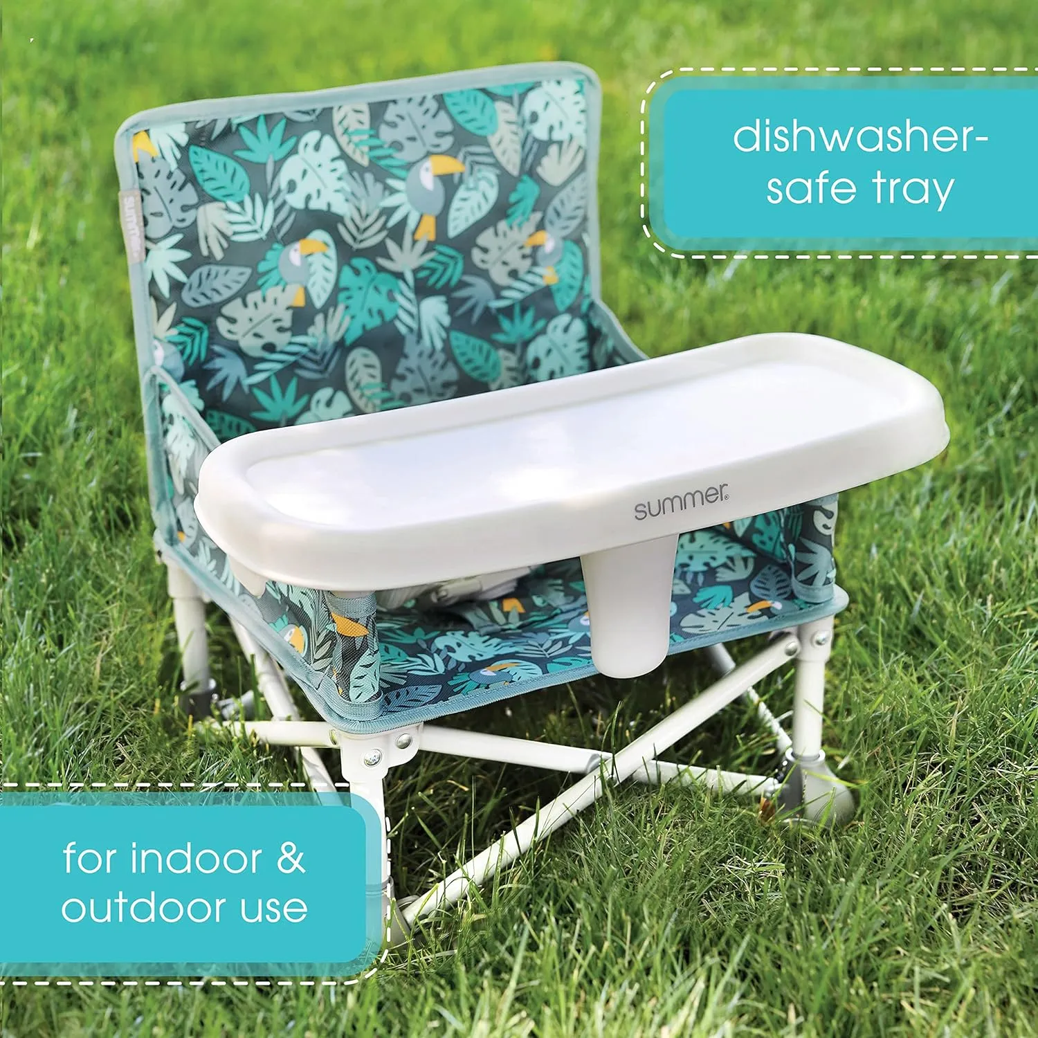 Summer by Bright Starts Pop 'N Sit Portable Booster Chair, Floor Seat, Indoor/Outdoor Use, Compact Fold, Jungle Botanical, 6 Mos - 3 Yrs