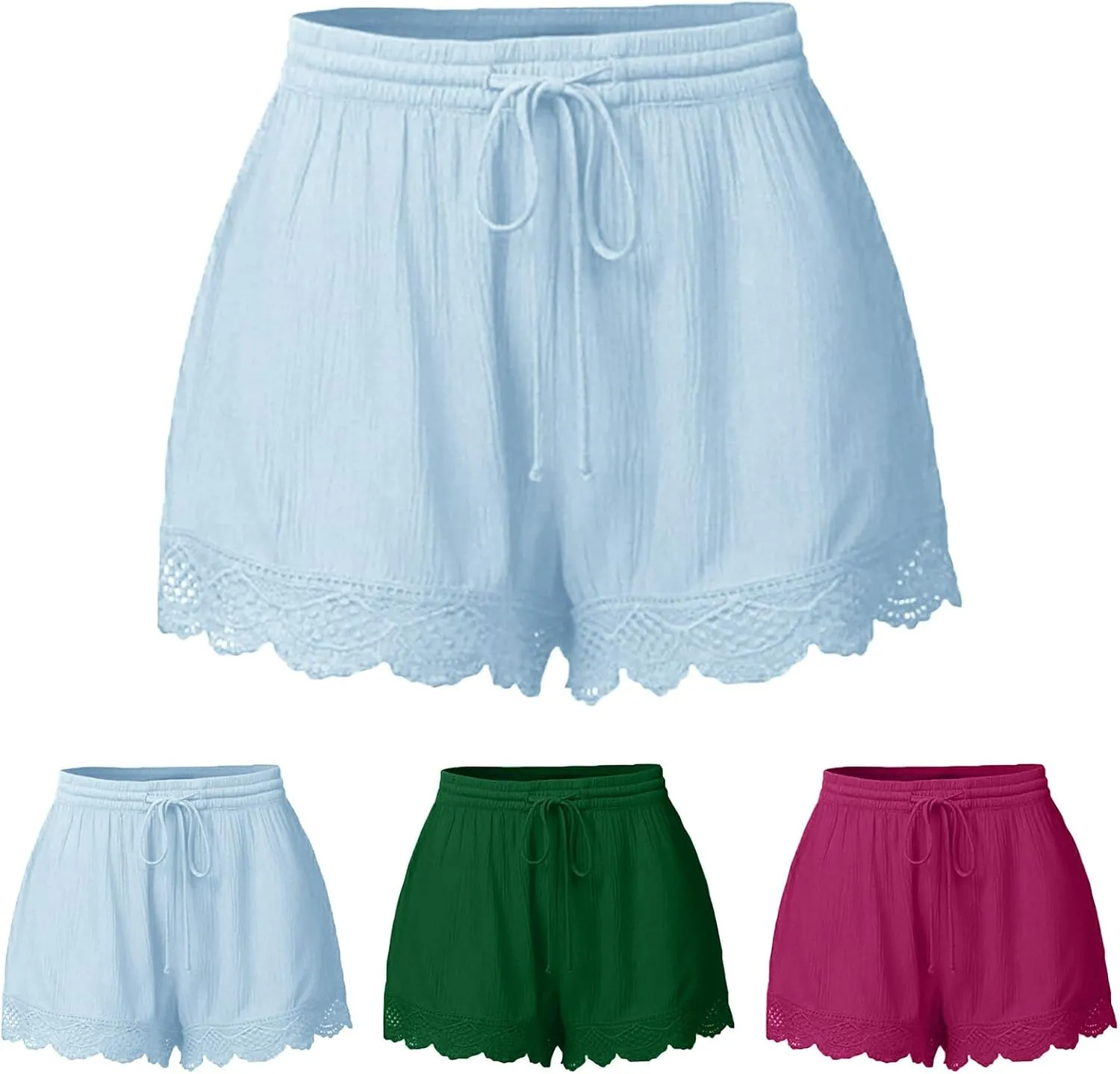 Summer Casual Shorts for Women Lace Trim Comfy Pajama Bottoms Elastic Waist Drawstring Loose Yoga Lounge Short Pants