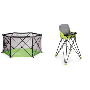 Summer Infant Pop ‘n Play Portable Playard and Pop ‘n Sit Portable Highchair Bundle - Lightweight Play Pen and High Chair for Indoor Outdoor Use