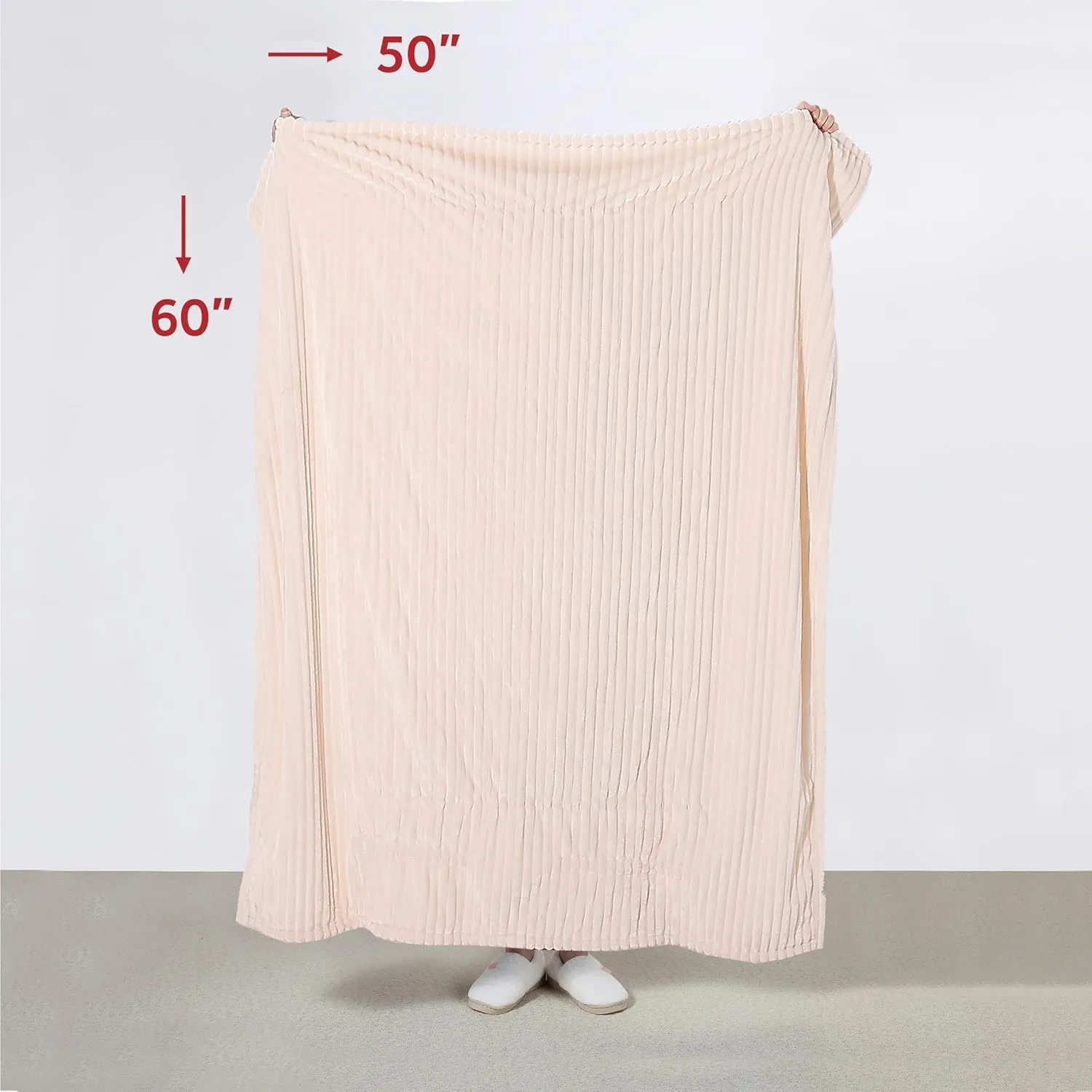 Sunbeam Royal Posh Ribbed Champagne Heated Personal Throw / Blanket, Cozy-Warm, Adjustable Heat Settings