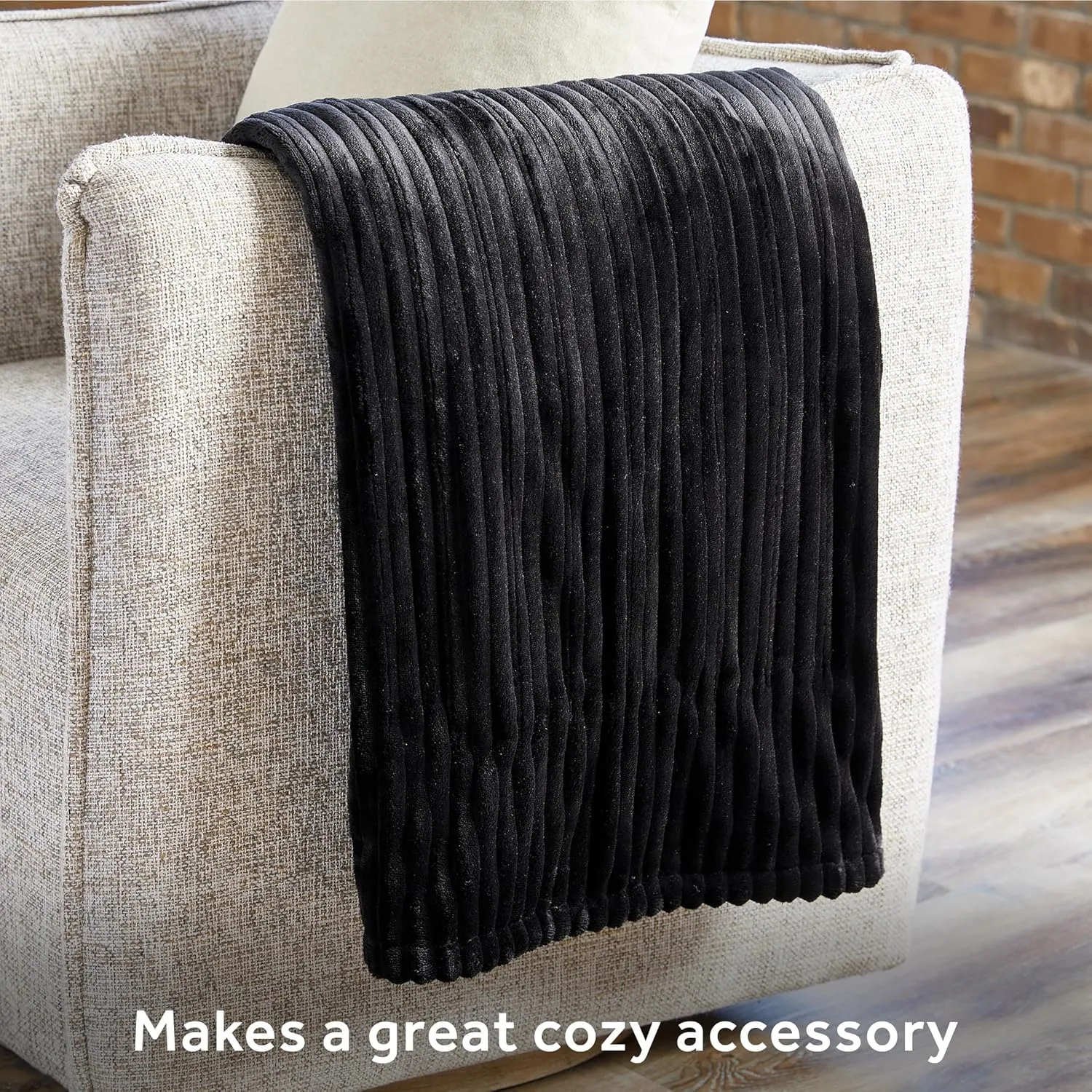 Sunbeam Royal Posh Ribbed Ebony Heated Personal Throw / Blanket, Cozy-Warm, Adjustable Heat Settings