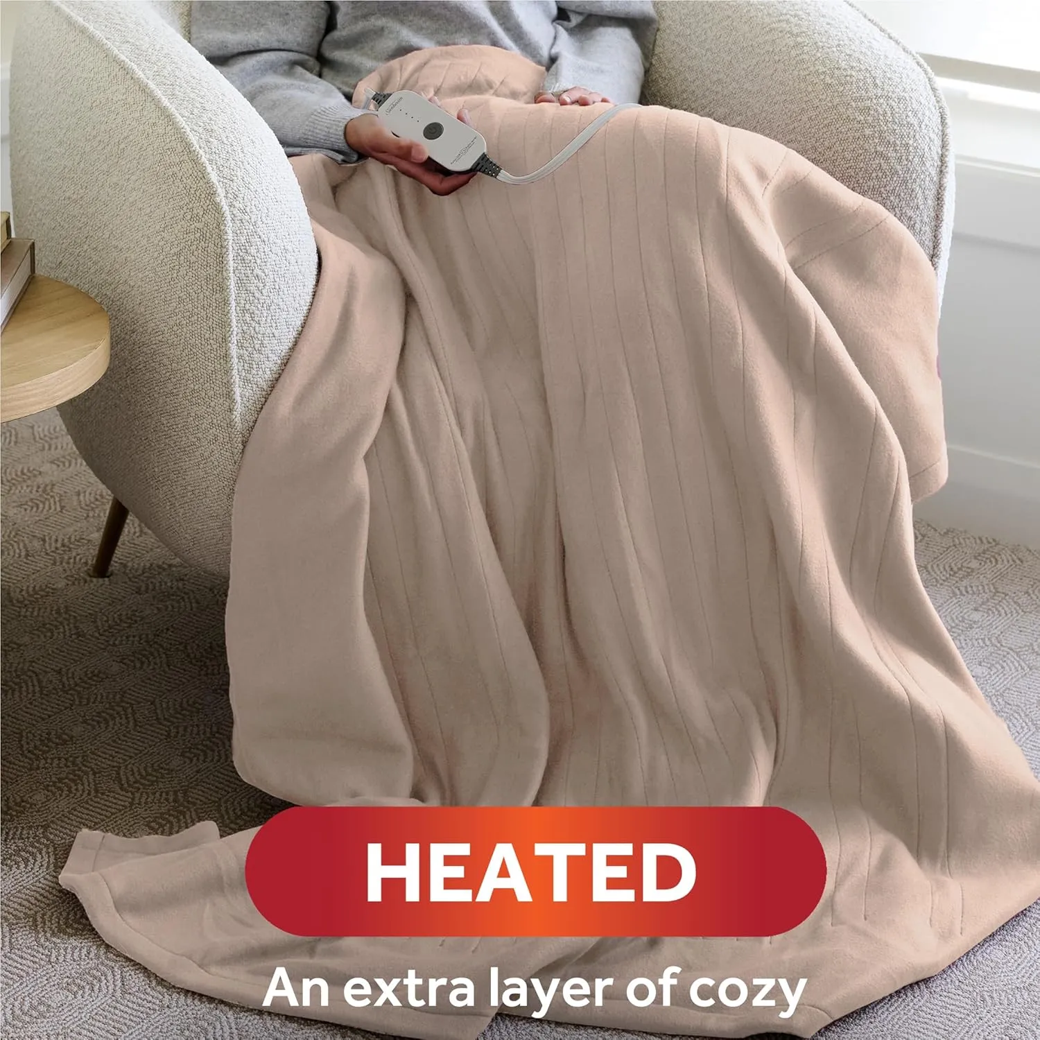Sunbeam Royal Ultra Champagne Heated Personal Throw / Blanket, Cozy-Warm, Adjustable Heat Settings
