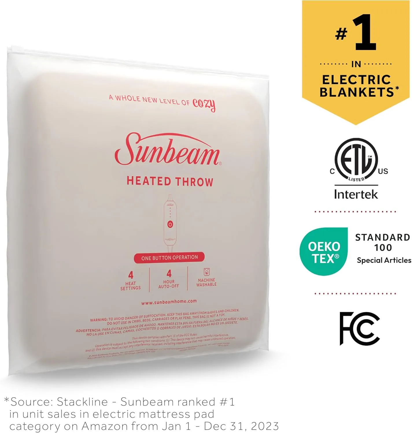 Sunbeam Royal Ultra Champagne Heated Personal Throw / Blanket, Cozy-Warm, Adjustable Heat Settings