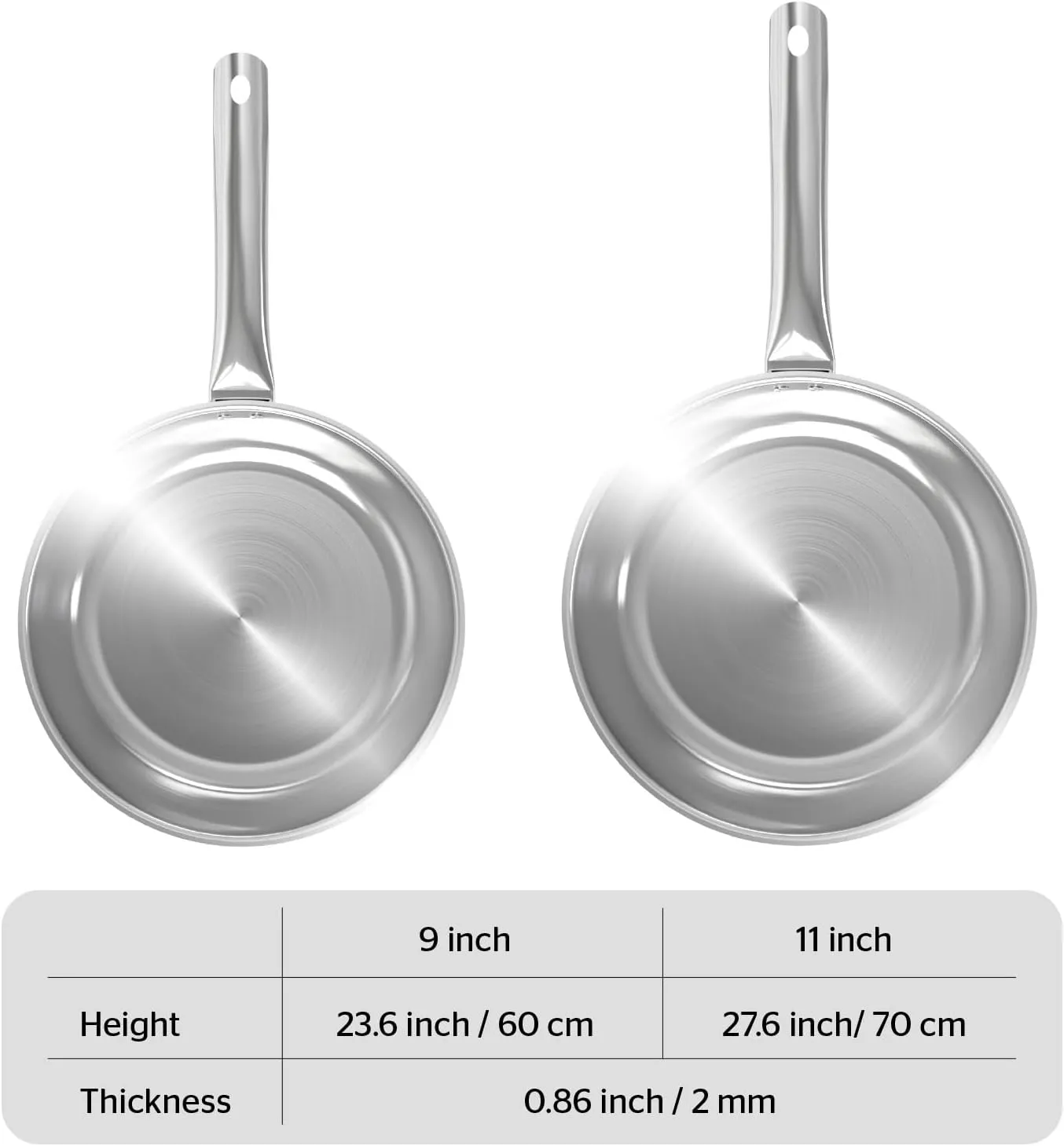Sunhouse 18/10 9 Inch Stainless Steel Frying Pan, Whole-Clad No Coatings Skillet with Stay-cool Handle for Cooking, Durable & Oven Safe to 500°F, Dishwasher Safe, Compatible with All Cooktops
