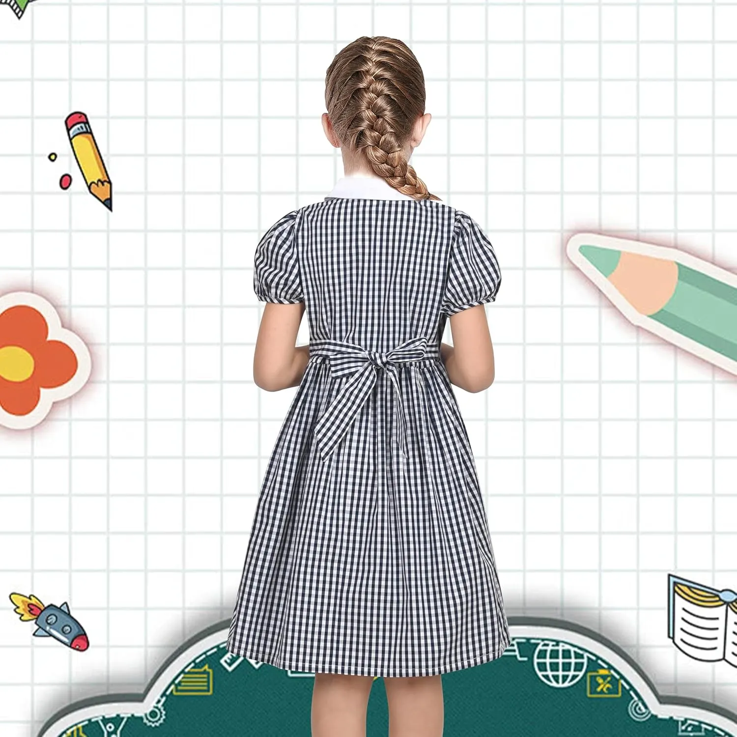 Sunny Fashion Girls Dress Beige Short Sleeve Collar Button Front School Uniform