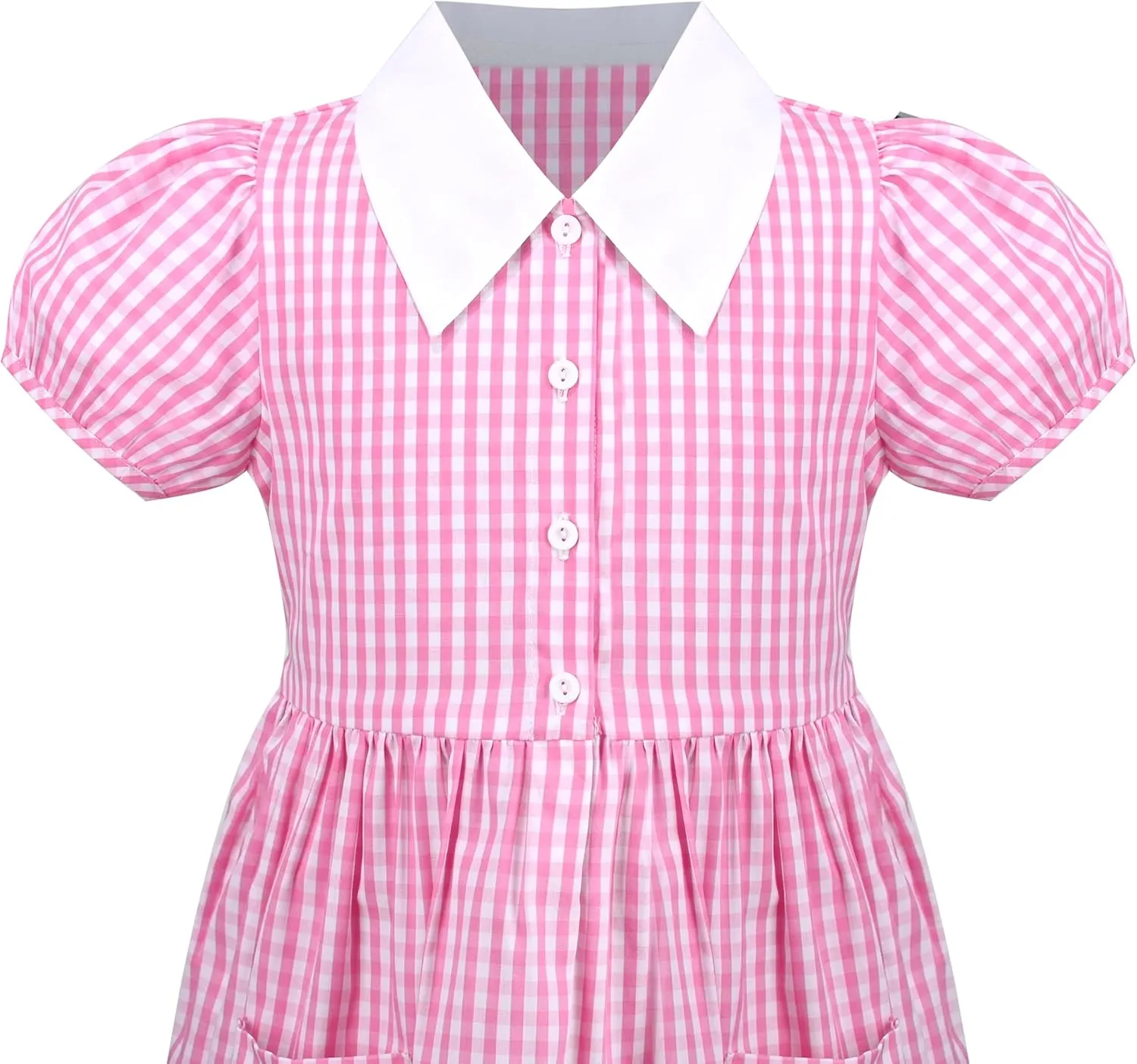 Sunny Fashion Girls Dress Beige Short Sleeve Collar Button Front School Uniform