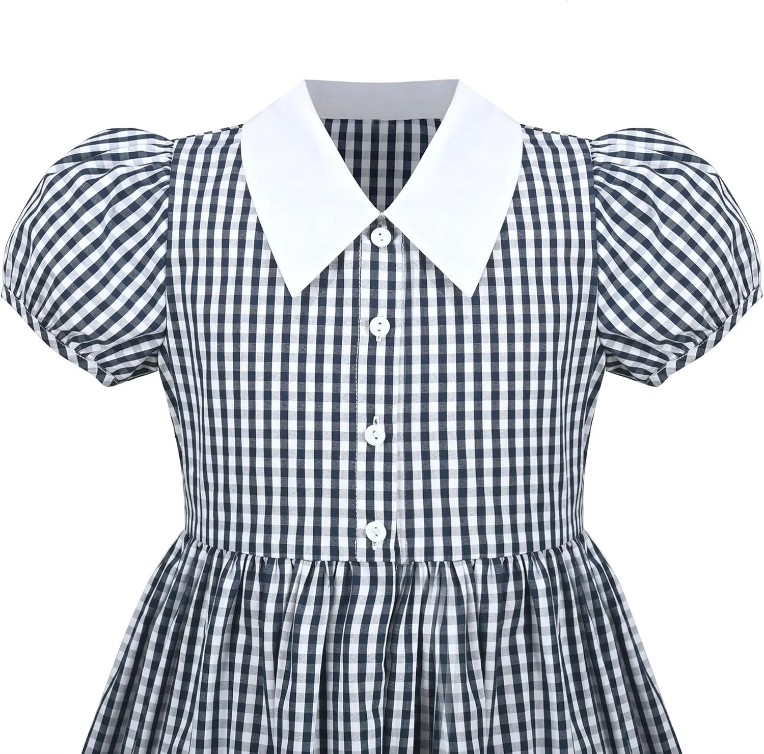 Sunny Fashion Girls Dress Beige Short Sleeve Collar Button Front School Uniform
